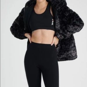 NWOT Fila fleece faux fur Grey black small sport jacket hoodie coat
